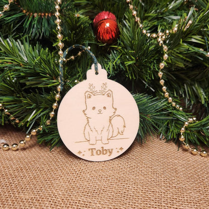 Suspension en bois gravure personnalisée de Noël - CHAT