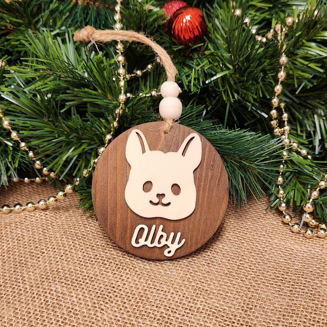 Suspension ronde chien - Personnalisée (Bois foncé)