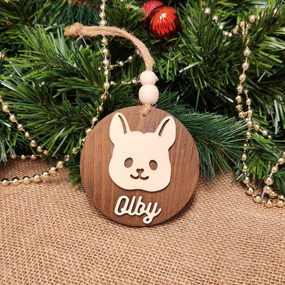 Suspension ronde chien - Personnalisée (Bois foncé)