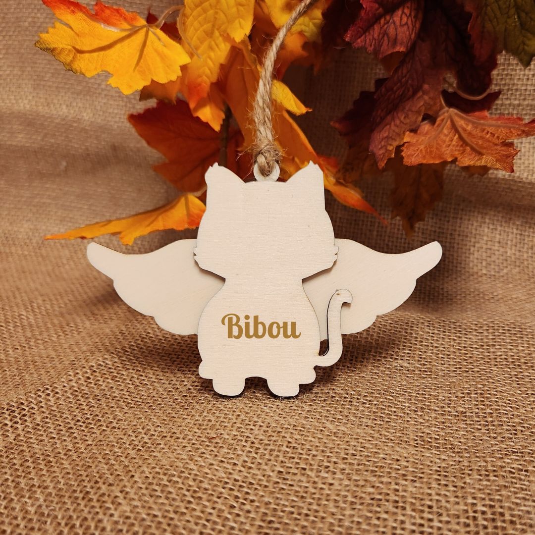 Suspension "ANGE" 🕊️ -  Chat + Gravure personnalisée